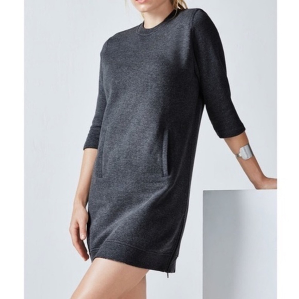 Fabletics Elena Sweater Dress With Side Zippers at Bottom Dark Heather Gray